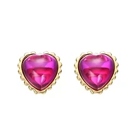 Lab Created Sterling Silver 14K Gold Plated with Pink Cubic Zirconia Sunset Heart Stud Earrings