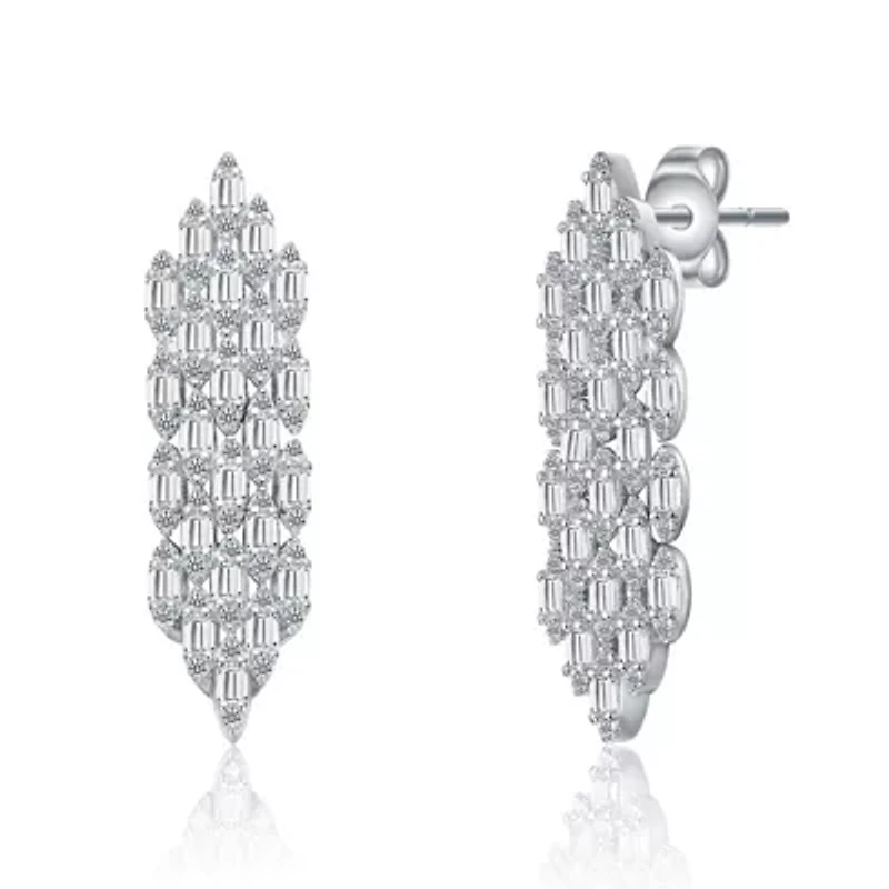 Lab Created Sterling Silver White Gold Plated with Clear Cubic Zirconia Waterfall Cluster Dangle Earrings