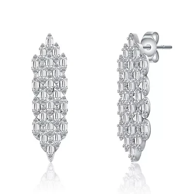 Lab Created Sterling Silver White Gold Plated with Clear Cubic Zirconia Waterfall Cluster Dangle Earrings