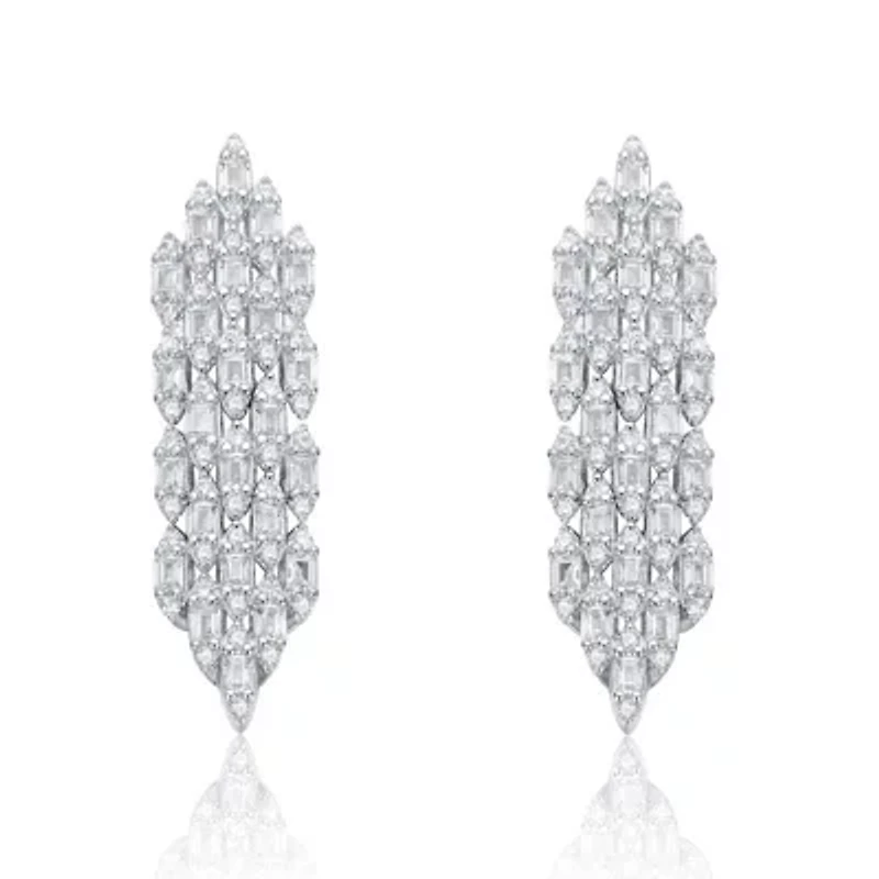 Lab Created Sterling Silver White Gold Plated with Clear Cubic Zirconia Waterfall Cluster Dangle Earrings