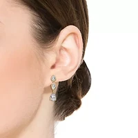 Lab Created Sterling Silver 14K Gold Plated with Clear Cubic Zirconia Three-Stone Pear Drop Earrings