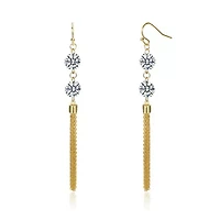 Lab Created Sterling Silver 14K Gold Plated with Clear Cubic Zirconia Chain Fringe Dangle Earrings