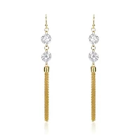 Lab Created Sterling Silver 14K Gold Plated with Clear Cubic Zirconia Chain Fringe Dangle Earrings