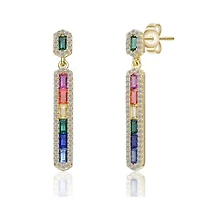 Lab Created Sterling Silver 14K Gold Plated with Multi-Colored Cubic Zirconia Linear Dangle Earrings