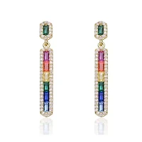 Lab Created Sterling Silver 14K Gold Plated with Multi-Colored Cubic Zirconia Linear Dangle Earrings