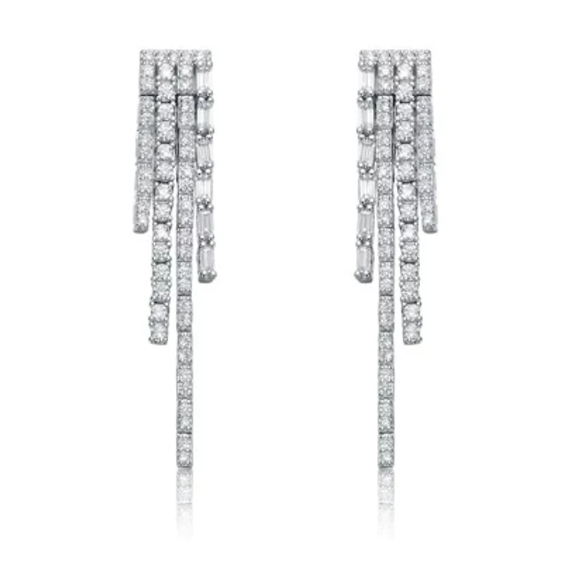 Lab Created Sterling Silver White Gold Plated with Clear Cubic Zirconia Graduated Fringe Dangle Earrings