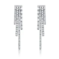Lab Created Sterling Silver White Gold Plated with Clear Cubic Zirconia Graduated Fringe Dangle Earrings