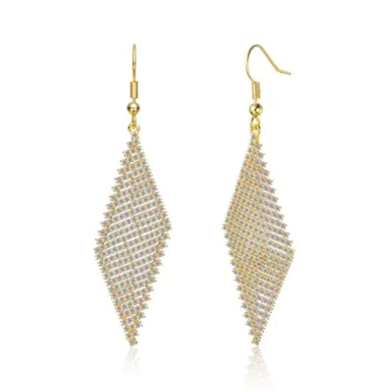 Lab Created Sterling Silver 14K Gold Plated with Clear Cubic Zirconia Mesh Dangle Drop Earrings