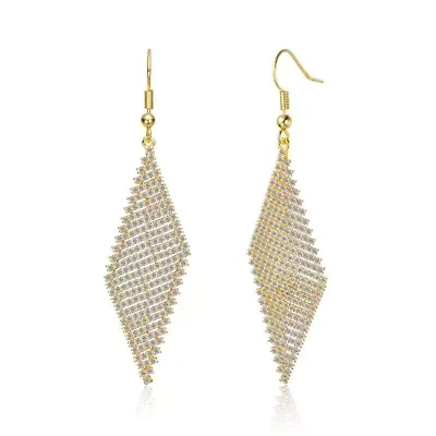 Lab Created Sterling Silver 14K Gold Plated with Clear Cubic Zirconia Mesh Dangle Drop Earrings