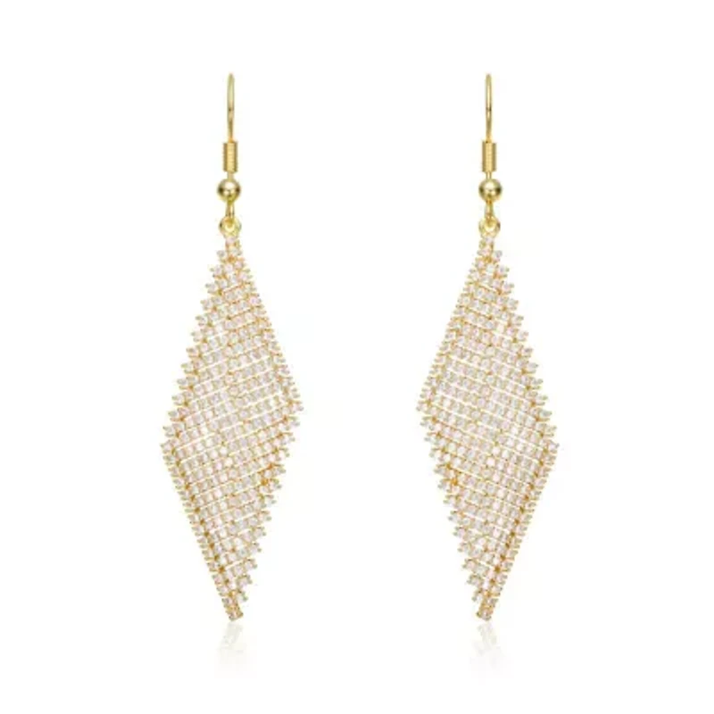 Lab Created Sterling Silver 14K Gold Plated with Clear Cubic Zirconia Mesh Dangle Drop Earrings
