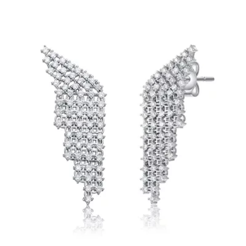 Lab Created Sterling Silver White Gold Plated with Clear Cubic Zirconia Angel Wing Waterfall Earrings