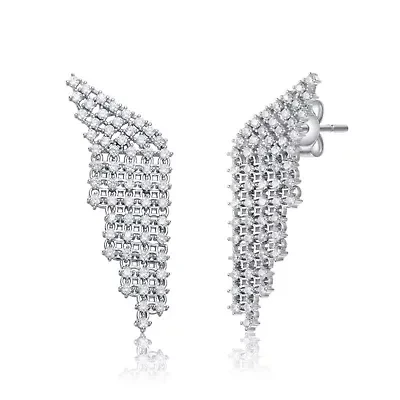 Lab Created Sterling Silver White Gold Plated with Clear Cubic Zirconia Angel Wing Waterfall Earrings