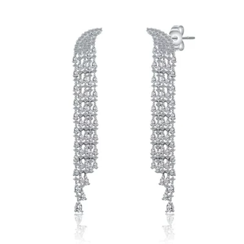 Lab Created Sterling Silver White Gold Plated with Clear Cubic Zirconia Bridal Drop Earrings