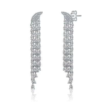 Lab Created Sterling Silver White Gold Plated with Clear Cubic Zirconia Bridal Drop Earrings
