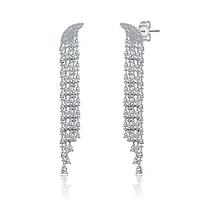 Lab Created Sterling Silver White Gold Plated with Clear Cubic Zirconia Bridal Drop Earrings