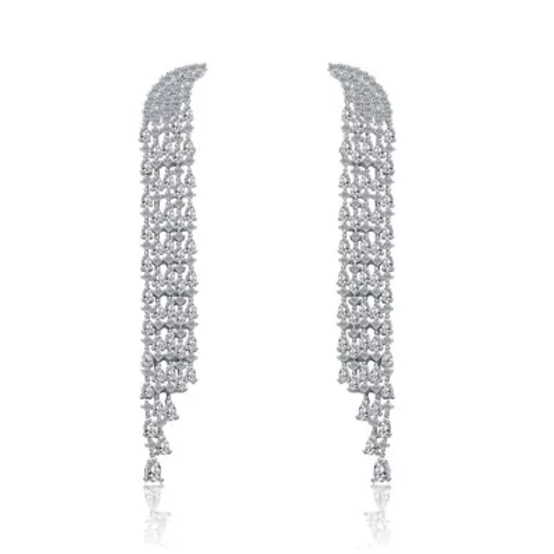 Lab Created Sterling Silver White Gold Plated with Clear Cubic Zirconia Bridal Drop Earrings