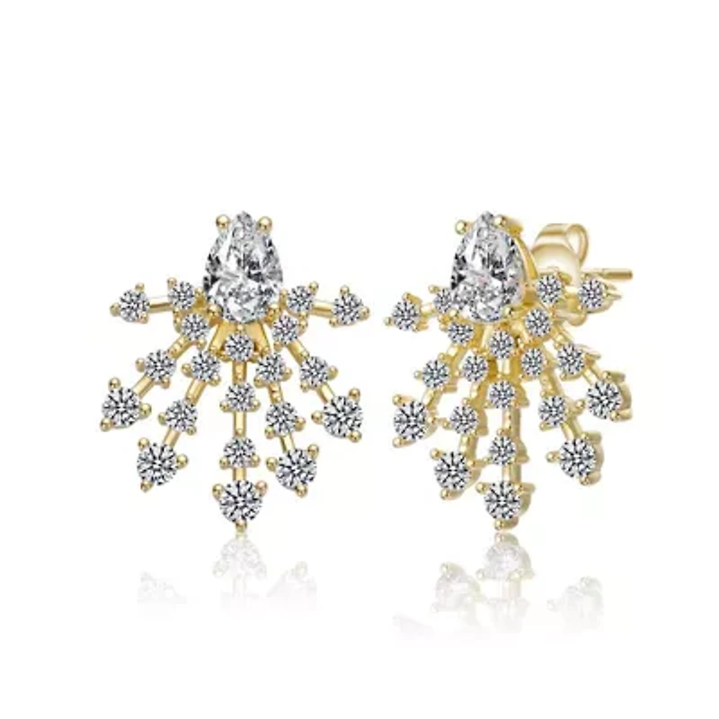 Lab Created Sterling Silver 14K Gold Plated with Clear Cubic Zirconia Snowflake Cluster Earrings