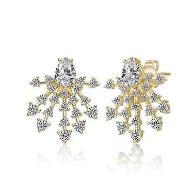 Lab Created Sterling Silver 14K Gold Plated with Clear Cubic Zirconia Snowflake Cluster Earrings
