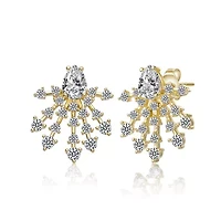Lab Created Sterling Silver 14K Gold Plated with Clear Cubic Zirconia Snowflake Cluster Earrings