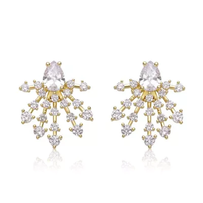 Lab Created Sterling Silver 14K Gold Plated with Clear Cubic Zirconia Snowflake Cluster Earrings