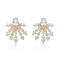 Lab Created Sterling Silver 14K Gold Plated with Clear Cubic Zirconia Snowflake Cluster Earrings