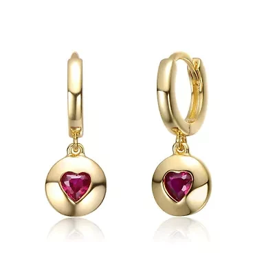 Lab Created Sterling Silver 14K Gold Plated with Ruby Red Cubic Zirconia Dangle Earrings