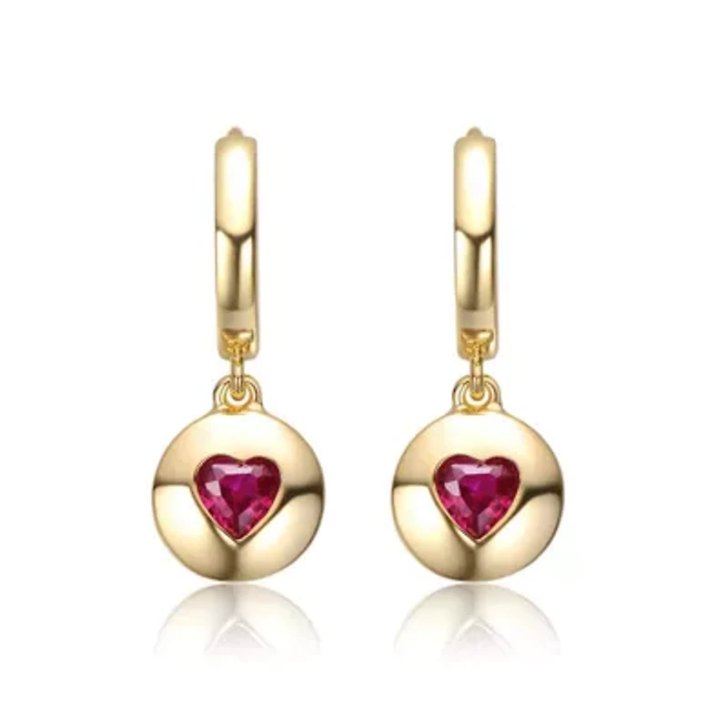 Lab Created Sterling Silver 14K Gold Plated with Ruby Red Cubic Zirconia Dangle Earrings