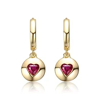 Lab Created Sterling Silver 14K Gold Plated with Ruby Red Cubic Zirconia Dangle Earrings
