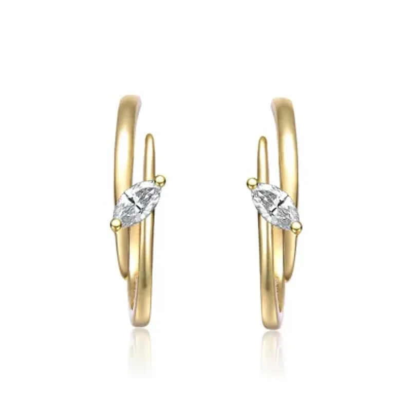 Lab Created Sterling Silver 14K Gold Plated with Clear Cubic Zirconia Double Curve C-Hoop Earrings