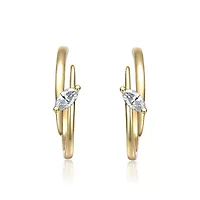 Lab Created Sterling Silver 14K Gold Plated with Clear Cubic Zirconia Double Curve C-Hoop Earrings