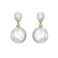 Lab Created Sterling Silver 14K Gold Plated with Mother of Pearl Coin Drop Dangle Earrings