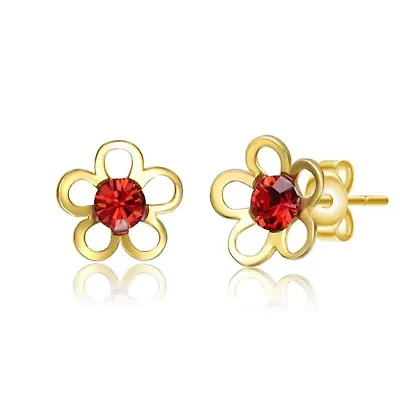 Lab Created Sterling Silver 14K Gold Plated with Red Velvet Cubic Zirconia Daisy Flower Stud Earrings for Kids
