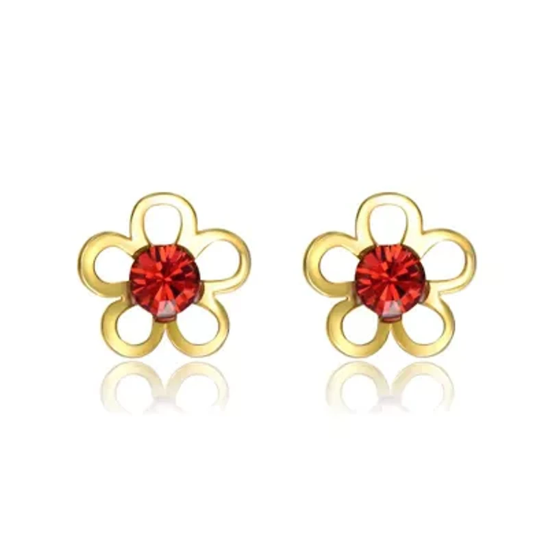 Lab Created Sterling Silver 14K Gold Plated with Red Velvet Cubic Zirconia Daisy Flower Stud Earrings for Kids