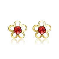 Lab Created Sterling Silver 14K Gold Plated with Red Velvet Cubic Zirconia Daisy Flower Stud Earrings for Kids