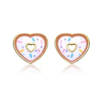 Sterling Silver 14K Gold Plated Sprinkled Donut Heart Halo Stud Earrings for Kids