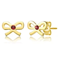 Lab Created Sterling Silver 14K Gold Plated with Red Velvet Cubic Zirconia Ribbon Bow Tie Stud Earrings for Kids