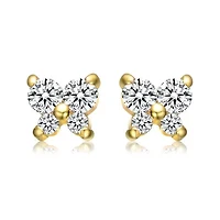 Lab Created Sterling Silver 14K Gold Plated with Clear Cubic Zirconia Four-Stone Butterfly Cluster Stud Earrings for Kids