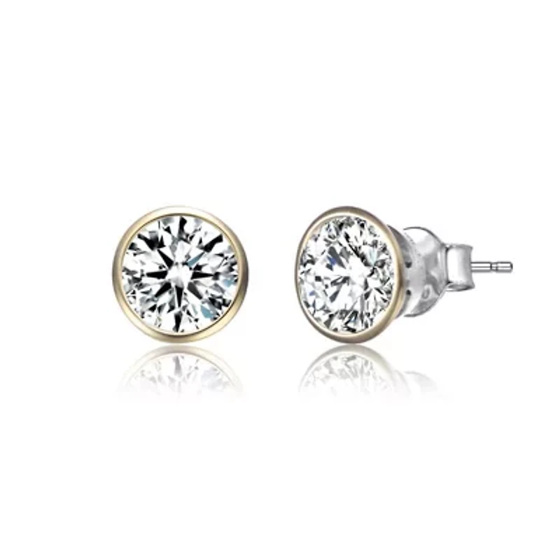 Lab Created Sterling Silver with Clear Cubic Zirconia Round Framed Small Stud Earrings