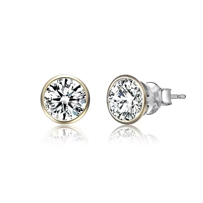 Lab Created Sterling Silver with Clear Cubic Zirconia Round Framed Small Stud Earrings