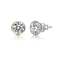 Lab Created Sterling Silver with Clear Cubic Zirconia Round Framed Small Stud Earrings