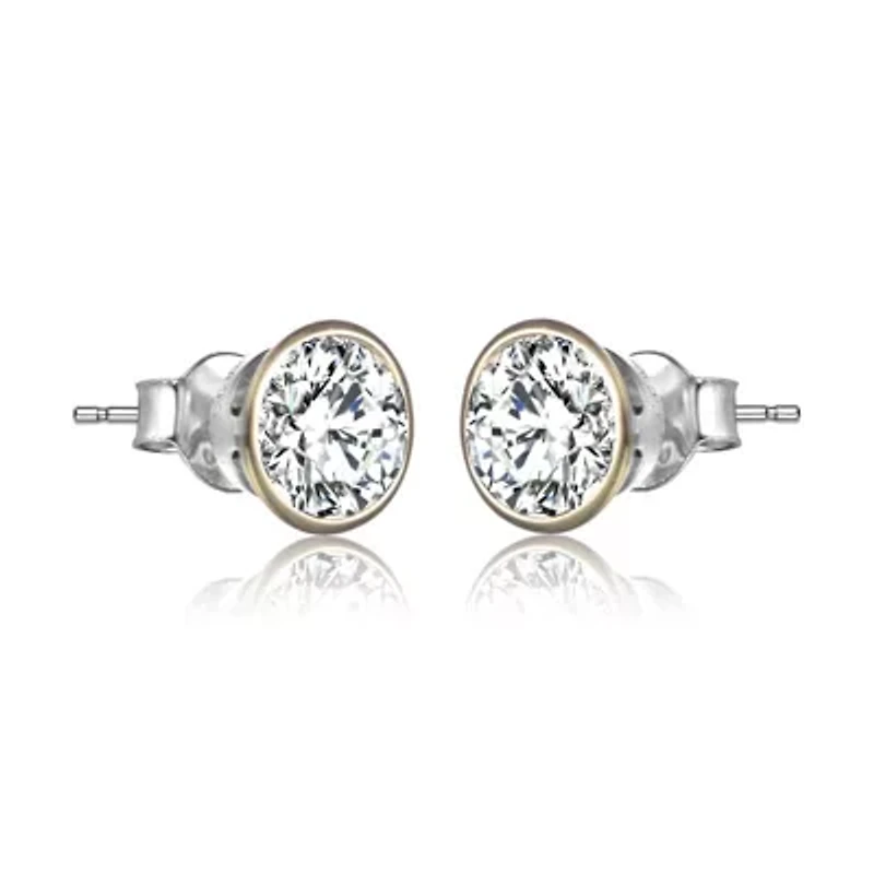 Lab Created Sterling Silver with Clear Cubic Zirconia Round Framed Small Stud Earrings