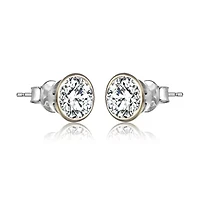 Lab Created Sterling Silver with Clear Cubic Zirconia Round Framed Small Stud Earrings