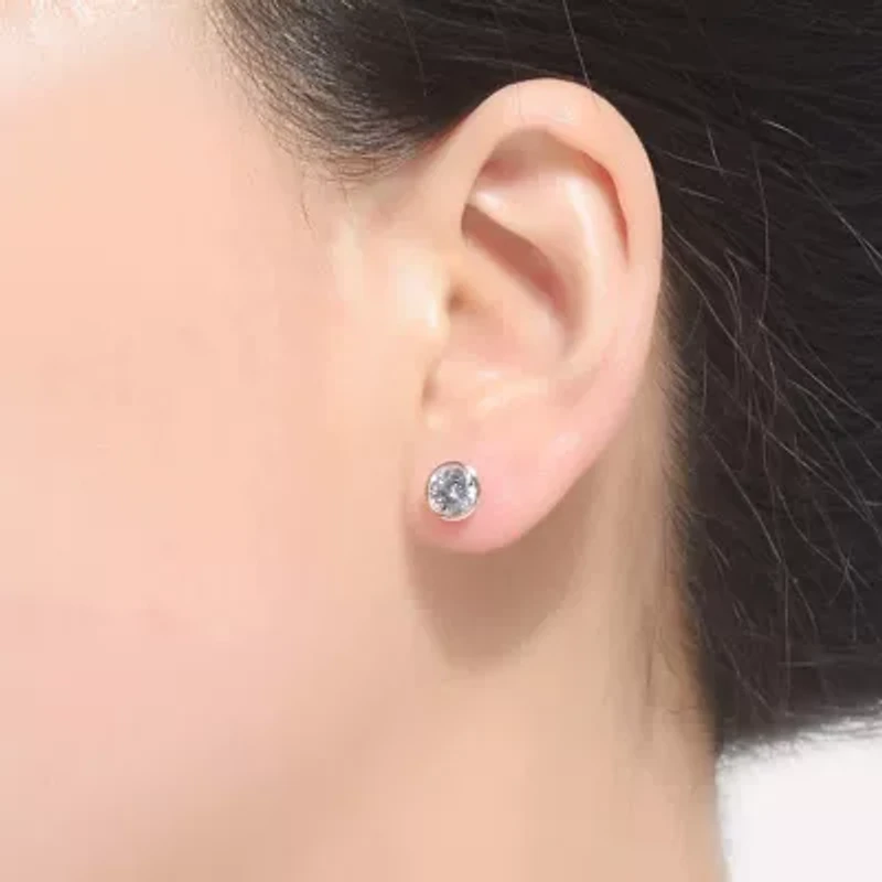 Lab Created Sterling Silver with Clear Cubic Zirconia Round Framed Small Stud Earrings