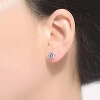 Lab Created Sterling Silver with Clear Cubic Zirconia Round Framed Small Stud Earrings