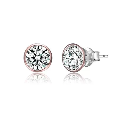 Lab Created Sterling Silver 18K Rose Gold Plated with Clear Cubic Zirconia Stud Earrings