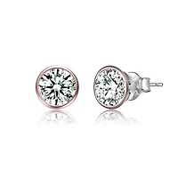 Lab Created Sterling Silver 18K Rose Gold Plated with Clear Cubic Zirconia Stud Earrings