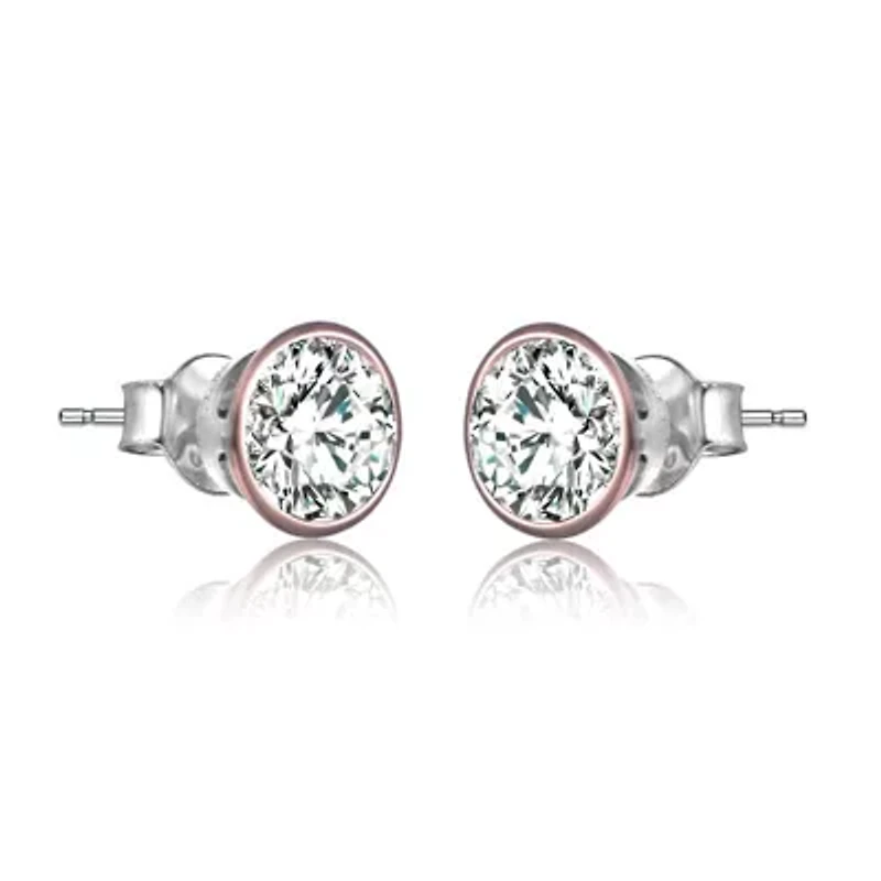 Lab Created Sterling Silver 18K Rose Gold Plated with Clear Cubic Zirconia Stud Earrings