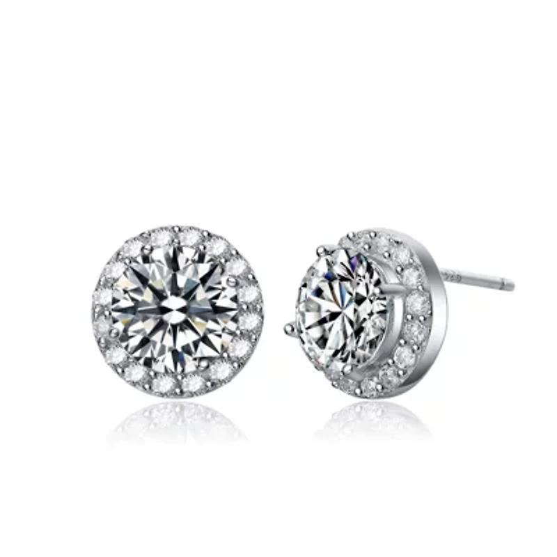Lab Created Sterling Silver White Gold Plated with Clear Cubic Zirconia Round Stud Earrings