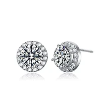 Lab Created Sterling Silver White Gold Plated with Clear Cubic Zirconia Round Stud Earrings