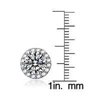 Lab Created Sterling Silver White Gold Plated with Clear Cubic Zirconia Round Stud Earrings